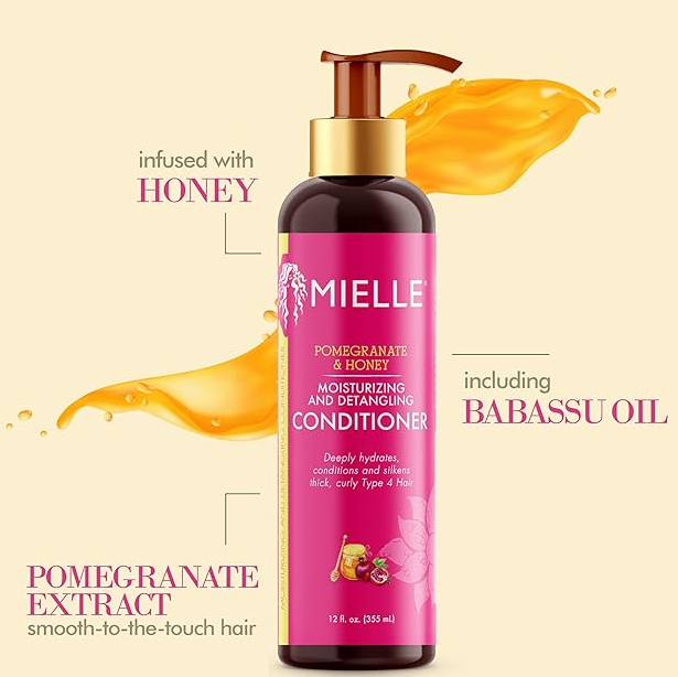 Mielle Organics Pomegranate & Honey Moisturizing and Detangling Shampoo, Hydrating Curl Cleanser For Dry, Damaged Type 4 Hair, Repair, Restore, and Prevent Frizz, 12-Fluid Ounces