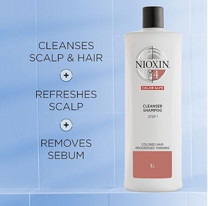 Nioxin System 4 Scalp Cleansing Shampoo with Peppermint Oil, Treats Dry and Sensitive Scalp, Dandruff Relief and Anti-Hair Breakage, For Color Treated Hair with Progressed Thinning